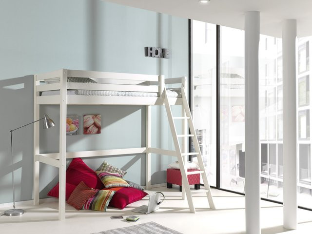 Vipack Hochbett aus massiver Kiefer für Kinder, weiß, B/T/H: 90 x 200 cm - Bild 1