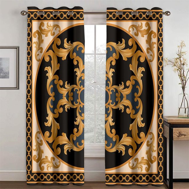 Dekorative 3D Totenkopf Horror Vorhänge mit Totem-Motiv in Gold, Rot und Schwarz, 2er-Set aus Polyester, Breite: 50 cm, Höhe: 130 cm - Bild 1