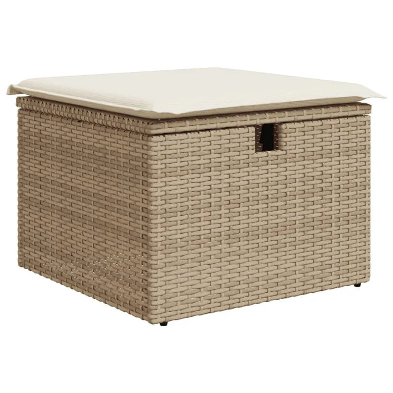 Vidaxl Gartenhocker aus Polyrattan mit Kissen, Beige, B/T/H: 55 x 55 x 37 cm - Bild 3