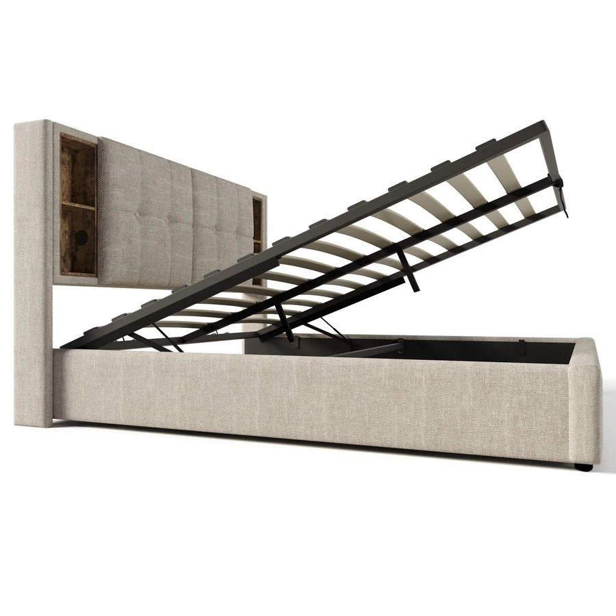 Merax Polsterbett mit Stauraum und USB-C Ladestation, Farbe Beige, B/T/H: 140 x 200 x 145 cm - Bild 2