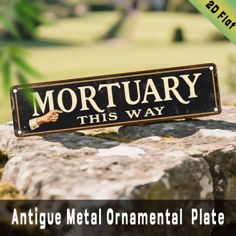 Vintage Mortuary Wandschild aus Aluminium in Schwarz und Multicolour, wetterbeständige Deko für Innen und Außen, Breite: 40 cm, Höhe: 10 cm - Bild 3