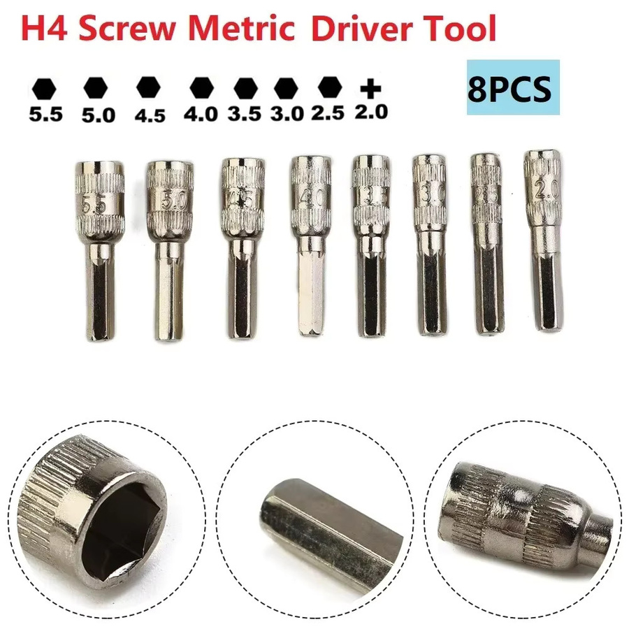 8er Set H4 Innensechskant-Schraubendreher Bits mit 5,5 mm Sechskantschaft in Silber - Bild 3