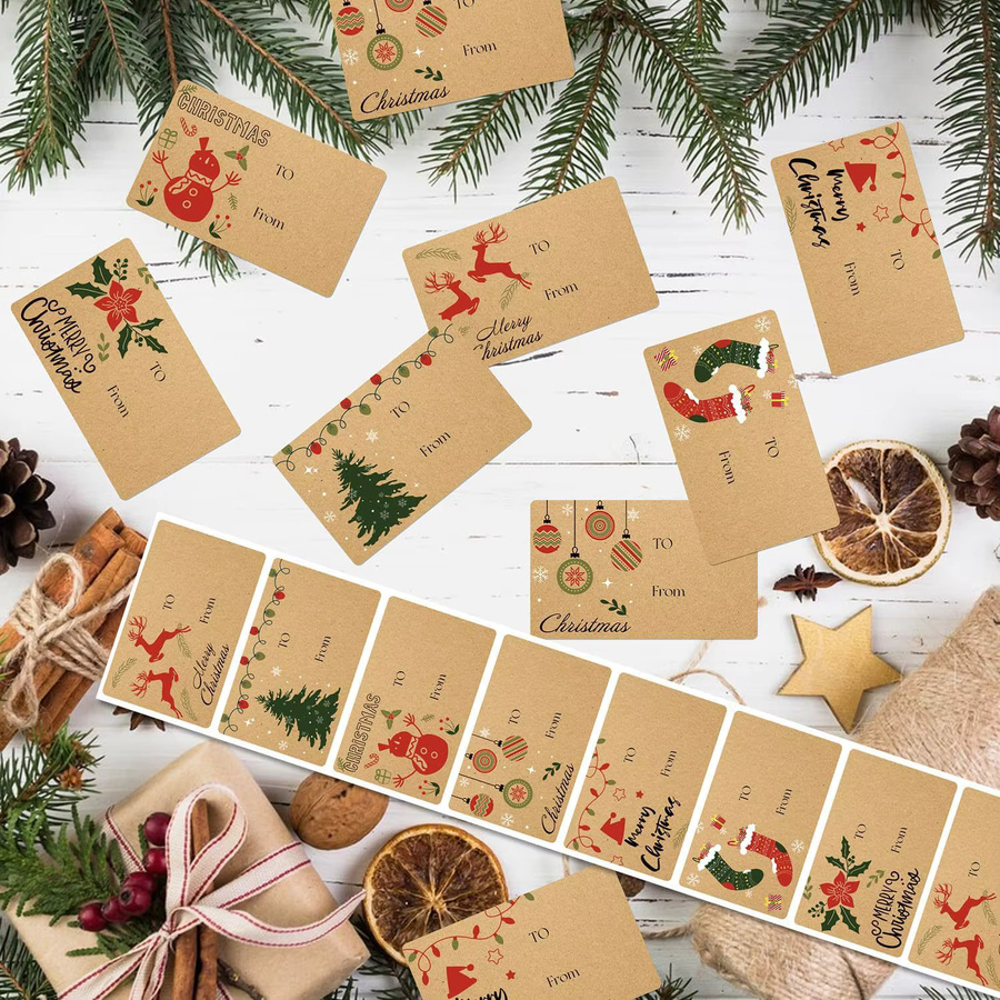 210 Stück Weihnachts-Kraftpapier Etikettenaufkleber in Braun, beschreibbare Geschenkverpackung für die Urlaubsdekoration, B/H: 7,49 x 4,60 cm - Bild 4