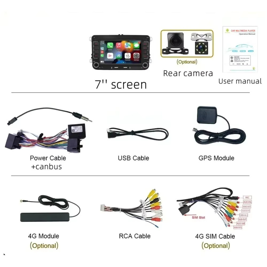 Icreative Android Autoradio mit 7 Zoll Display für Volkswagen Golf 5 6 Polo Passat B6 B7 CC Jetta Caddy in Schwarz mit GPS und Wireless Carplay - Bild 5
