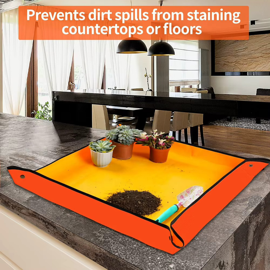 Wasserdichte Pflanzmatte zum Umtopfen von Blumentöpfen in Orange, faltbare Gartenmatte aus Kunststoff - Bild 4