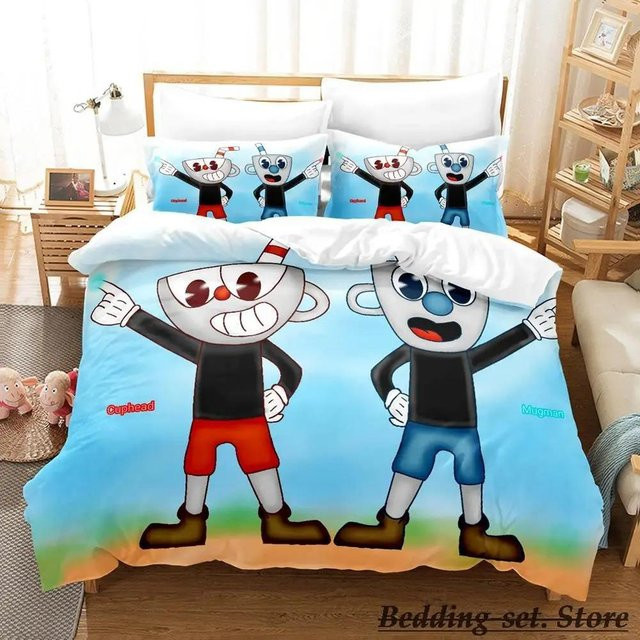 Cuphead Mugman 3D Bettwäsche-Set mit Bettbezug und Kissenbezügen für Erwachsene und Kinder, Mehrfarbig, B/H: 70 x 133 cm - Bild 1