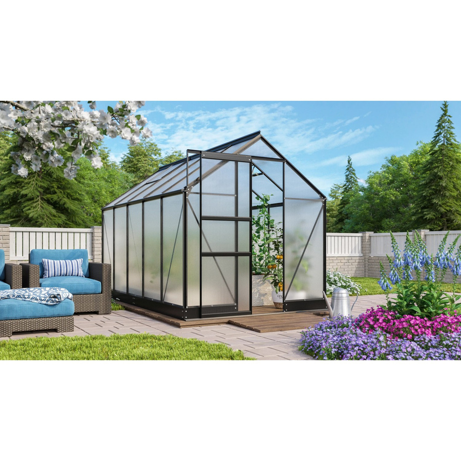 Vitavia Gewächshaus Apollo 6200 Schwarz mit Fundament und Regenrinnen aus Aluminium und Polycarbonat mit Satteldach, 6,2 m² - Bild 2