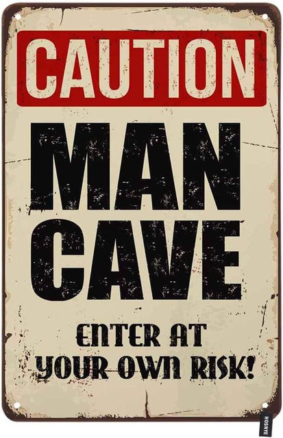HOSNYE Retro Blechschild Caution Man Cave mit Schriftzug Enter at Your Own Risk, Vintage Metall-Wandkunst für Damen und Herren, B/H: 20 x 20 cm, Mehrfarbig - Bild 1