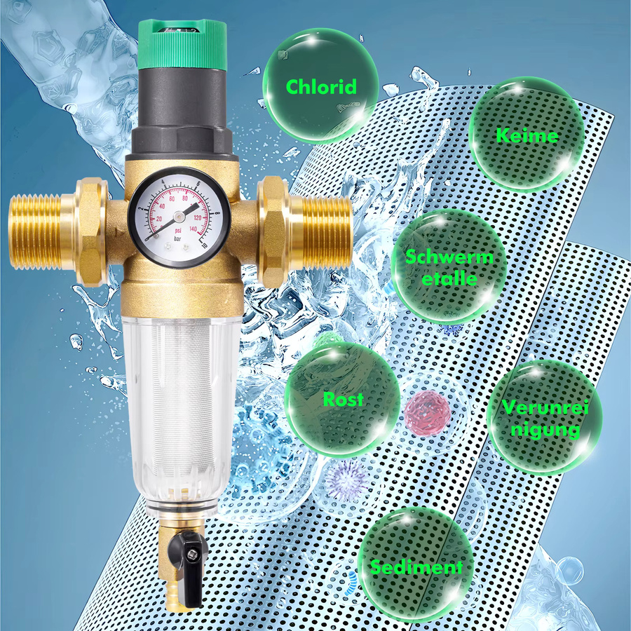 DN25 Messing-Druckminderventil mit Filter in gebürstetem Messing/Gold - Bild 4