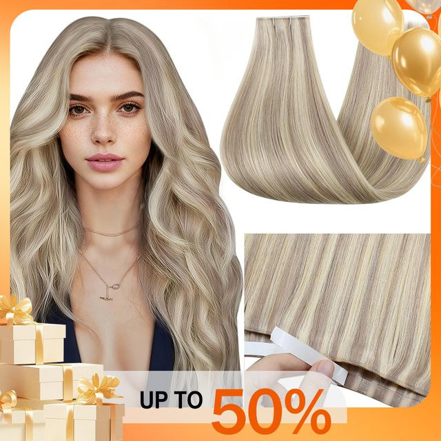 Ugeat Remy Tape Extensions, Echthaar-Einschlag-PU-Tape, 50 g - Bild 1