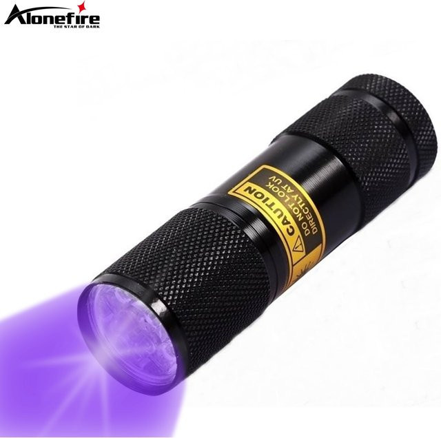 Alonefire UV Taschenlampe mit 9 LED, 395-400nm Schwarzlicht, Mini UV-Leuchte für UV-Tinten, Geldprüfung und Tierflecken, Farbe: Schwarz, Betrieb mit AAA-Batterien - Bild 1