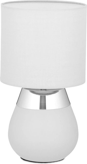 Relaxdays Tischlampe aus Eisen mit Stoffschirm in Silber, Höhe: 32 cm, Durchmesser: 18 cm - Bild 1