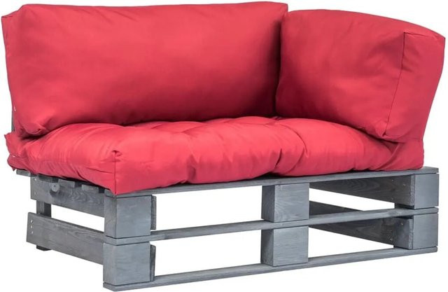 vidaXL Outdoor-Sofa aus Kiefernholz mit Kissen in Rot und Grau für Garten und Terrasse - Bild 1