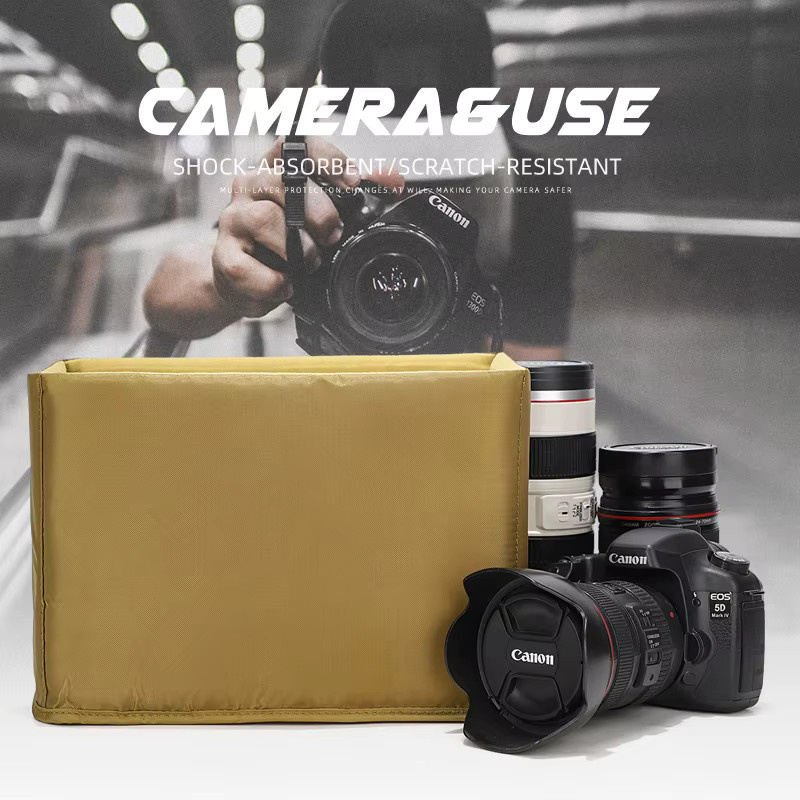 QISEMIAN DSLR-Kameratasche mit abnehmbarer Innentasche in Beige für digitale Einlinsen-Reflexkameras - Bild 2