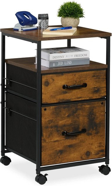 Relaxdays Rollcontainer im Industrial-Stil aus MDF und Stahl in Braun und Schwarz mit Hängeregister und Rollen, B/T/H: 68 x 40 x 40 cm - Bild 1