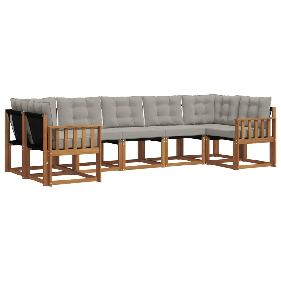 vidaXL Outdoor-Sofagarnitur 7-teilig aus Akazienholz mit Textilene und Kissen in Beige und Grau - Bild 2