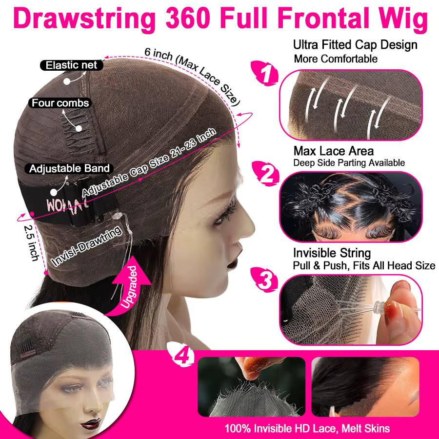 WOWANGEL 360 Full Lace Frontal Body Wave Perücke aus Echthaar, Damen - Bild 5