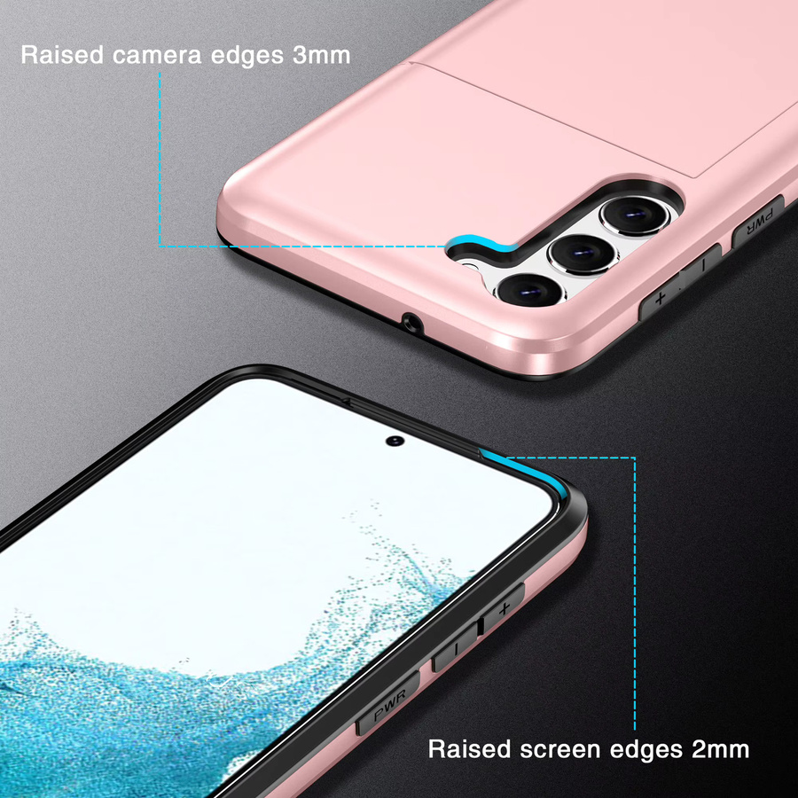 Samsung Schutzhülle mit Kartenhalter Slide Slot aus Hard PC für S25 Ultra S24 Plus S23 S22 A16 A17 in Gold und Pink - Bild 6