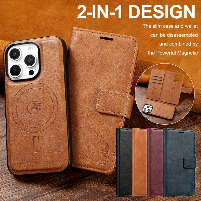 2-in-1 MagSafe Wallet Case für iPhone 16 Pro Max 15 Plus 14 Pro Max 13 12 magnetische kabellose Lade-Telefonabdeckung in Braun - Bild 1