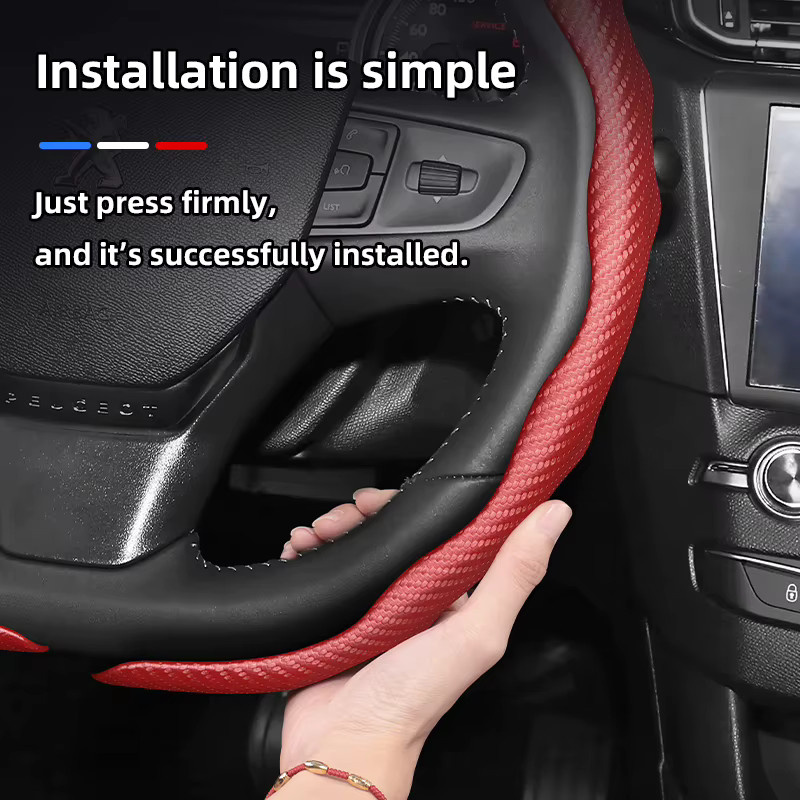 Lenkradbezug in Carbon-Optik für Peugeot mit Snap-On Wave-Shaped Sports Design in Rot, Schwarz und Weiß - Bild 4