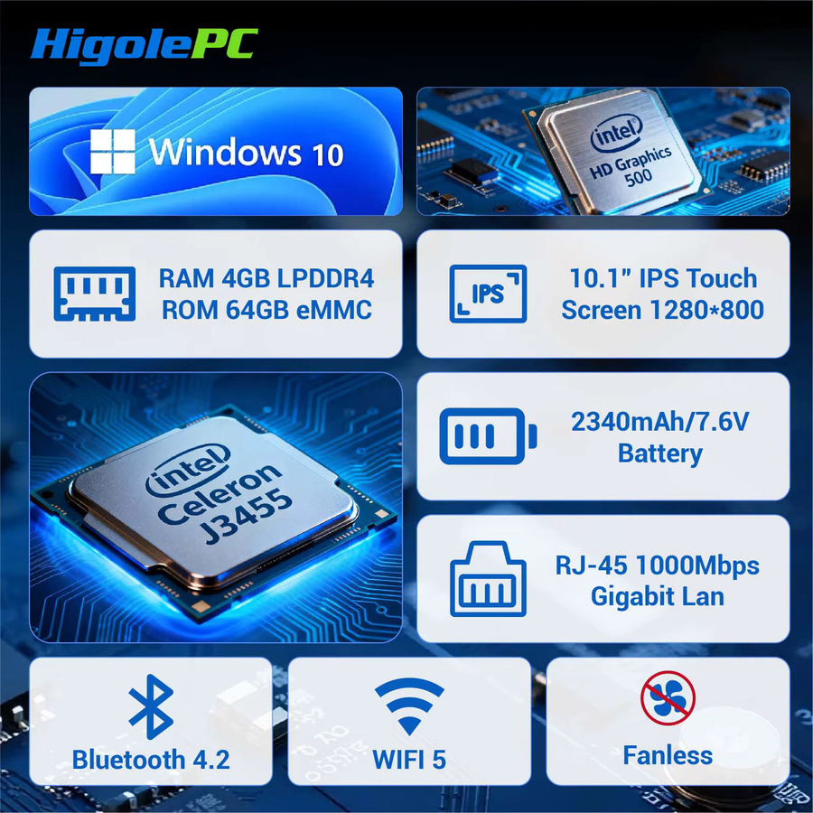 Higole F6APL Mini-PC mit Intel J3455, Windows 10, 4 GB RAM, 64 GB Speicher, WiFi5 und 4K Unterstützung in Schwarz - Bild 2