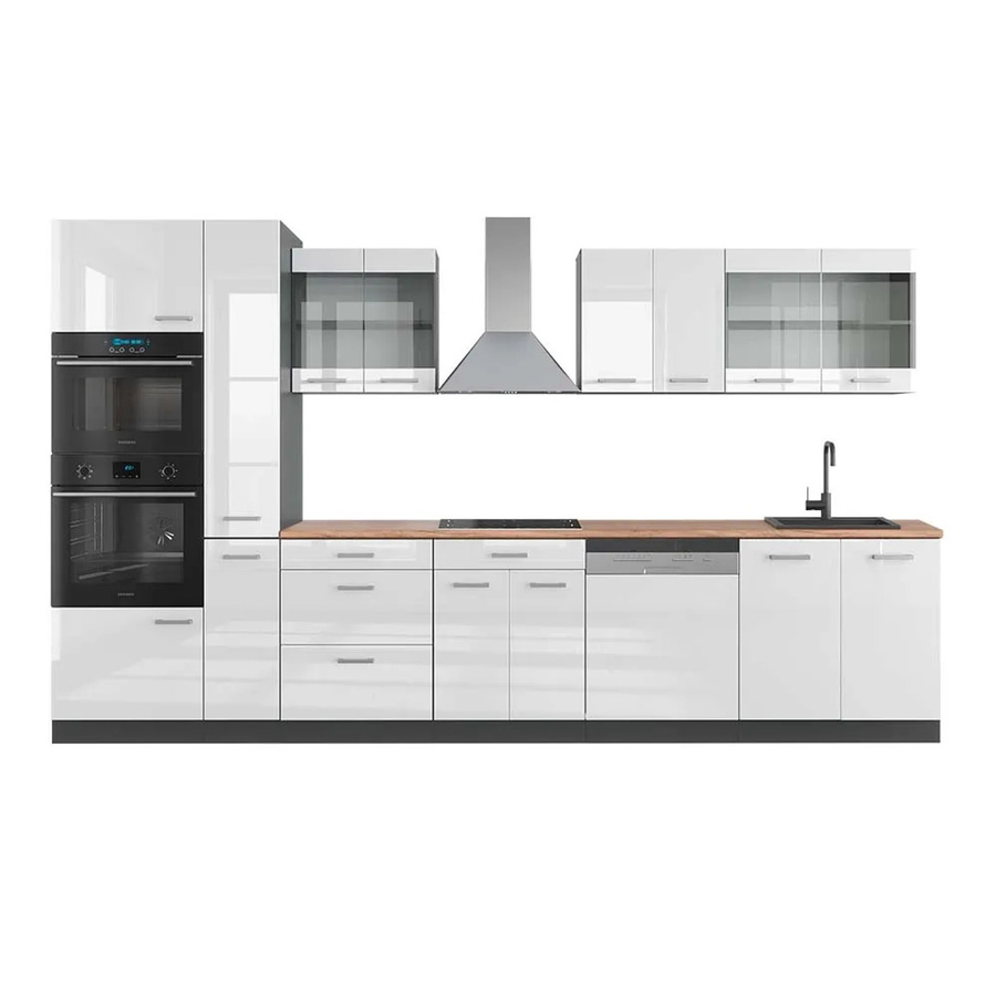Vicco R-Line Küchenzeile in Weiß Hochglanz und Anthrazit mit Hochschrank in Eiche Optik, Breite: 350 cm - Bild 2