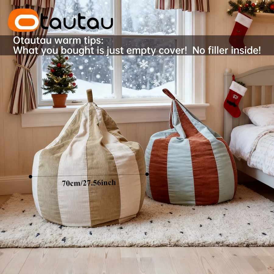 OTAUTAU Kleiner Cord-Sitzsackbezug für Kinder als Pouf oder Ottomane in Beige und Multicolour (ohne Füllung) - Bild 3