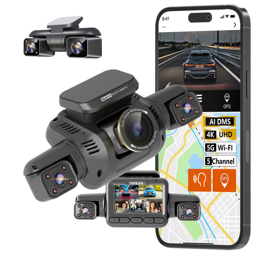 HUPEJOS V8 Ultra-5CH 4K Dash Cam mit AI Driver Monitor System DMS, GPS und WiFi, Schwarz - Bild 7