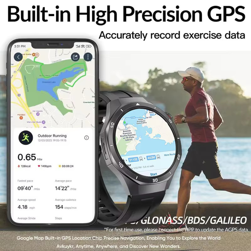 GUHUAVMI Smartwatch, Schwarz, Edelstahl, GPS, NFC, Rund - Bild 2