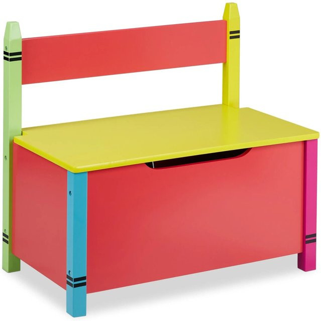 Relaxdays Kindersitzbank aus MDF mit Stauraum in Wachsmalstift Design, Bunt, B/T/H: 54,5 x 60 x 35 cm - Bild 1
