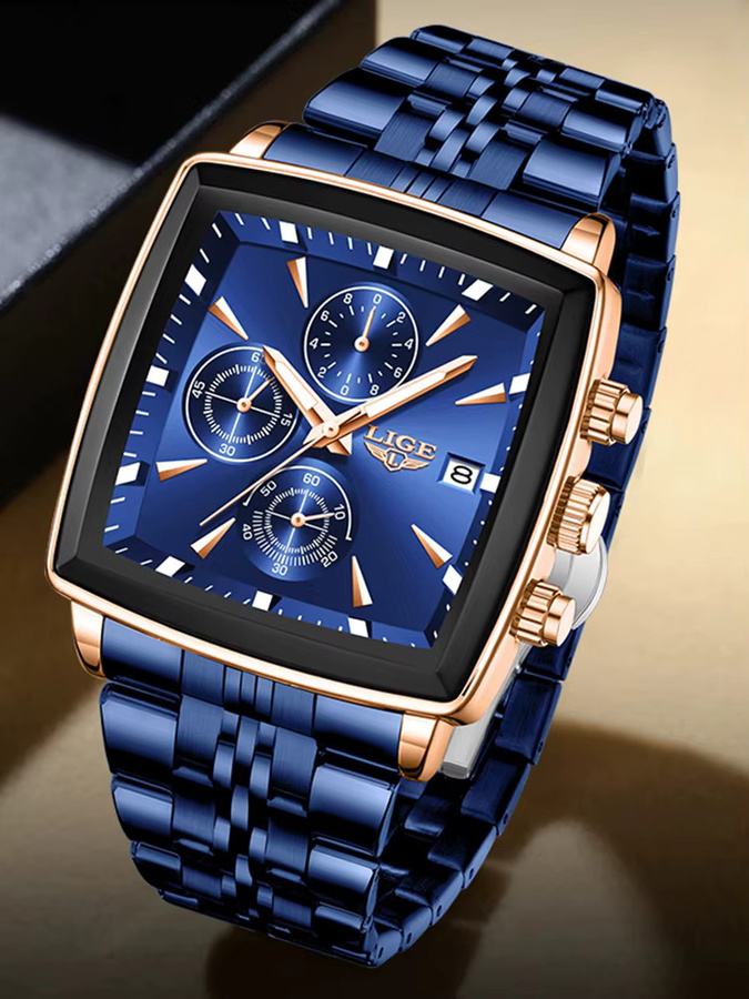 LIGE Armbanduhr Edelstahl, Quarz, Blau, Herren - Bild 7