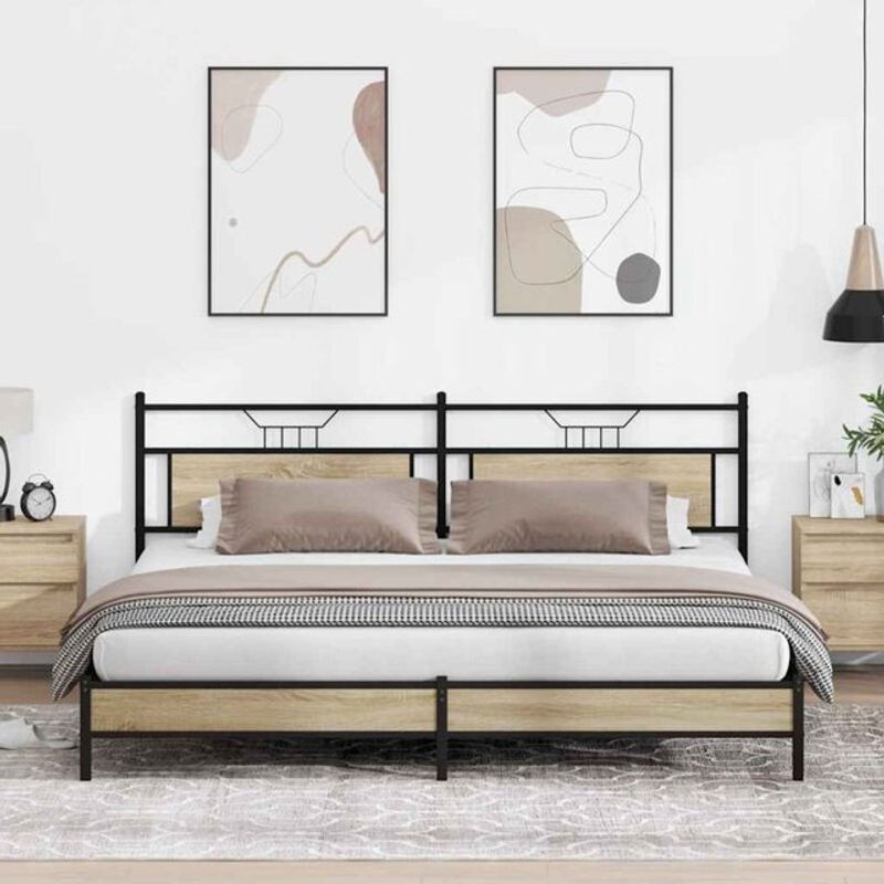 Metallbett Vidaxl in Sonoma-Eiche Natur im Industrial Design, B/H: 193 x 203 cm - Bild 1