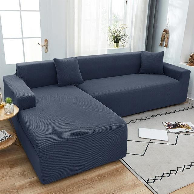Yiran Furniture L-förmiger Sofabezug aus Jacquard-Stretch-Polyester für Ecksofas, schmutzabweisend und rutschfest, navy blau, Breite: 140-180 cm - Bild 1