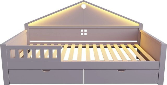 Merax Kinderbett mit LED-Unterbettbeleuchtung und Schubladen in Grau und Weiß, B/T/H: 90 x 200 x 39,5 cm - Bild 1
