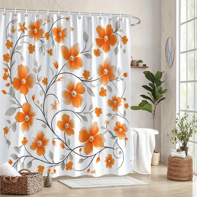 Jessica Chen Duschvorhang mit floralem Farbverlauf und grauem Blattmuster aus Polyester, wasserdicht und schimmelresistent, B: 90 cm, H: 180 cm - Bild 1