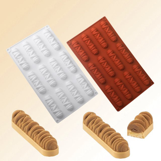 SHENHONG Silikon Mousseform mit Streifenlinien Design für Dessert und Schokolade, rechteckig, 12 Zellen - Bild 1