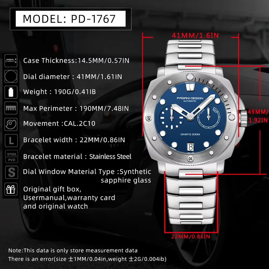 PAGANI Design Armbanduhr Automatik, Edelstahl, Grün, Saphirglas, Herren - Bild 2