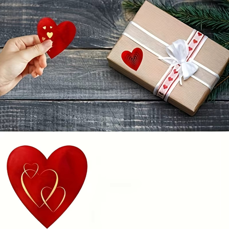 Romantische herzförmige Aufkleber in Gold und Rot für Valentinstagsgeschenke und Party-Dekoration aus Papier, 1 Rolle - Bild 4