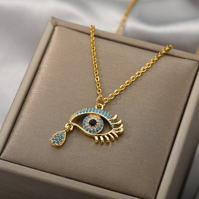 HPTOTMG Halskette, Edelstahl, Gold, Zirkonia, Damen, Evil Eye Anhänger - Bild 1