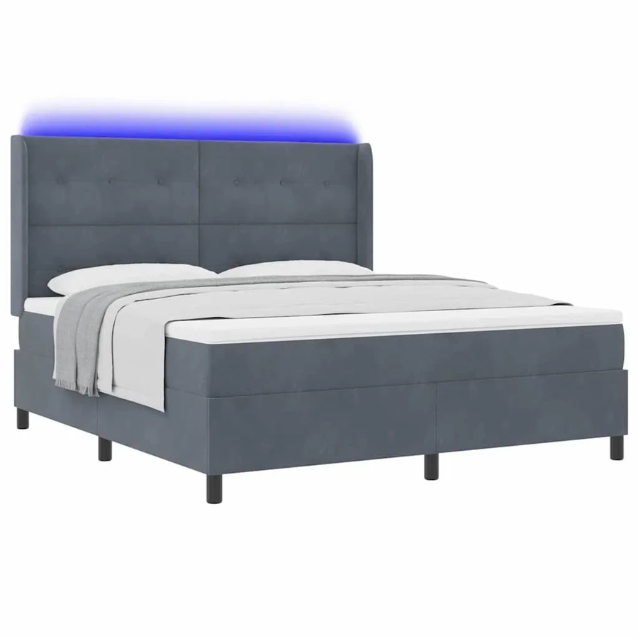 vidaXL Boxspringbett mit Matratze und LED-Unterbettbeleuchtung aus Samt in Dunkelgrau, B/T/H: 180 x 200 x 28 cm - Bild 2