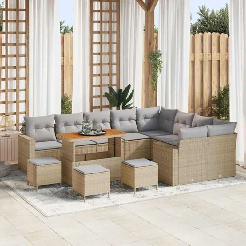 Vidaxl Garten-Sofa-Set aus Poly-Rattan in Beige mit modernem Design, 13-teilig - Bild 1