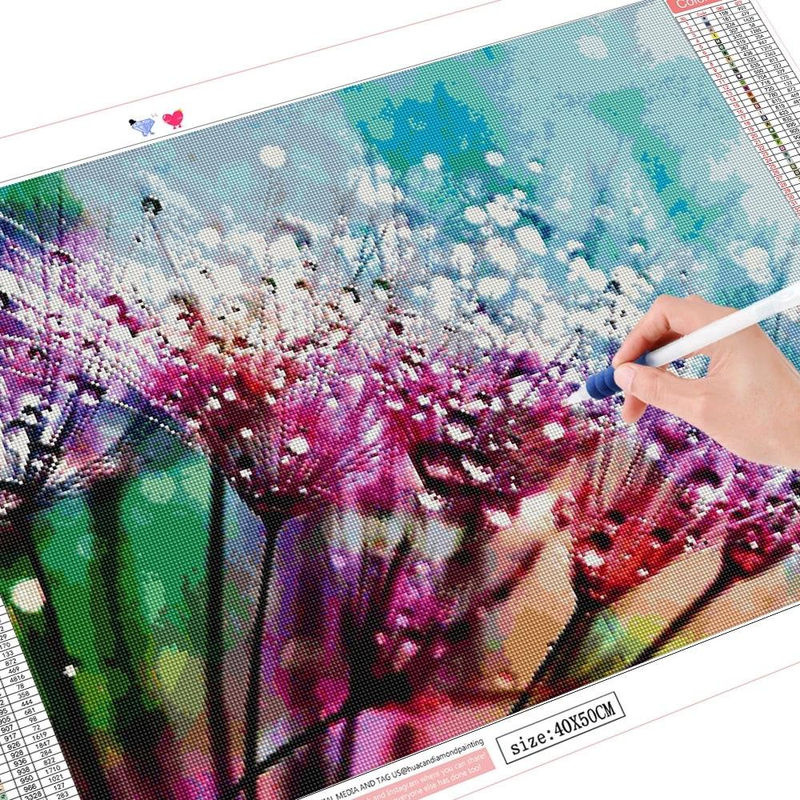 FIYO Diamant-Malerei Löwenzahn mit quadratischen Steinen, Blumen-Mosaik Wandkunst in Hellblau, B/H: 20 x 30 cm - Bild 4