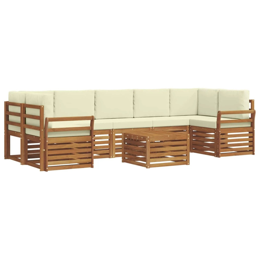 vidaXL Sofagarnitur 8-teilig L-Form aus Massivholz Akazie in Natur und Beige mit Polsterung und Armlehnen - Bild 2