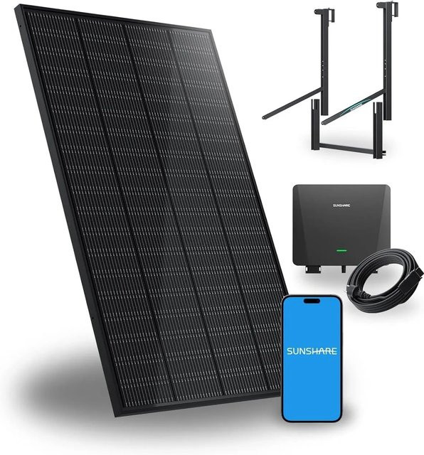 SUNSHARE Ray 200W Balkonkraftwerk mit Halterung für Geländer und Balkonkrümmung in Schwarz - Bild 1