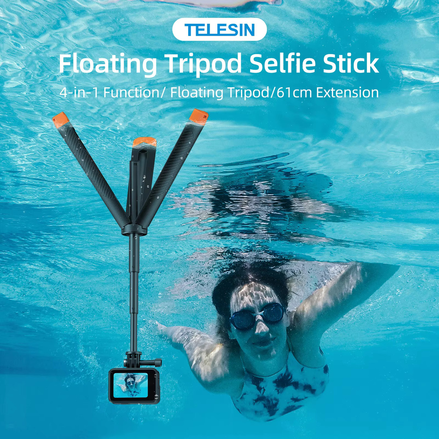 TELESIN Unterwasser-Schwimmstab als ausziehbarer Selfie-Stick und Stativ in Schwarz für GoPro, Insta360 und DJI Action Kameras - Bild 2