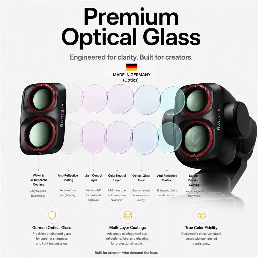 Freewell VND und VNDXMIST 3-7 Stufen Filter Set für DJI Osmo Pocket 4P und Xtra Muse 2 Pro in Schwarz zur einstellbaren Belichtung - Bild 1