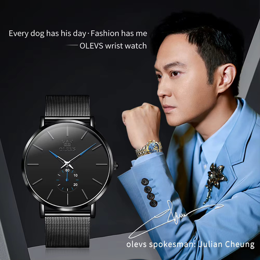 OLEVS Armbanduhr Chronograph, Quarz, Edelstahl, Schwarz, Herren - Bild 4