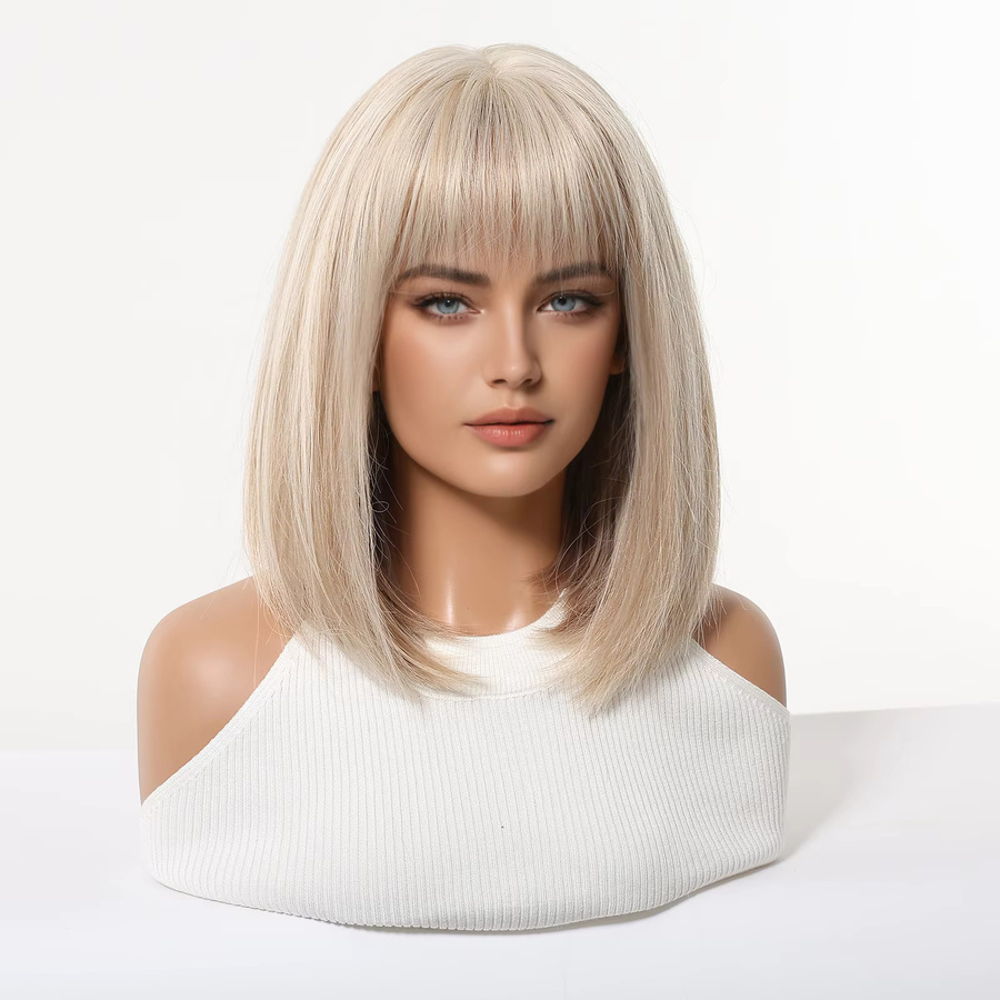 TINY LANA Perücke, platinblond, kurz, gerade, mit Pony, hitzebeständig - Bild 2