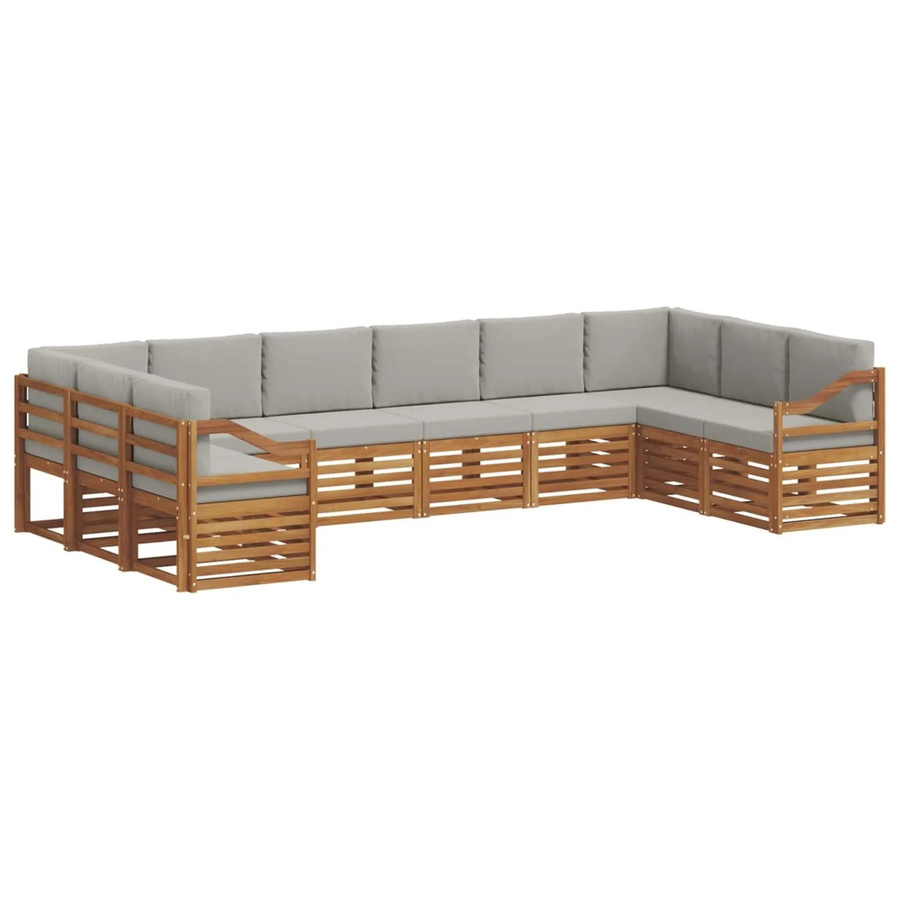 vidaXL Sofagarnitur 10-teilig aus Massivholz Akazie in Natur und Hellgrau mit Sitz- und Rückenkissen im L-Shape Design - Bild 2