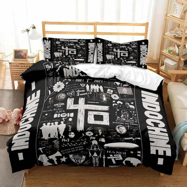 Indochine Rock Band Bettwäsche-Set aus Mikrofaser in Schwarz mit Bettbezug und Kissenbezug, B/H: 245 x 210 cm - Bild 1